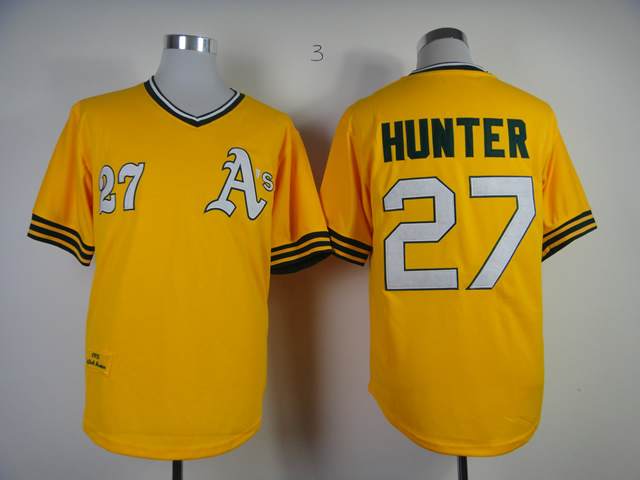 Men Oakland Athletics #27 Hunter Yellow Throwback MLB Jerseys->oakland athletics->MLB Jersey
